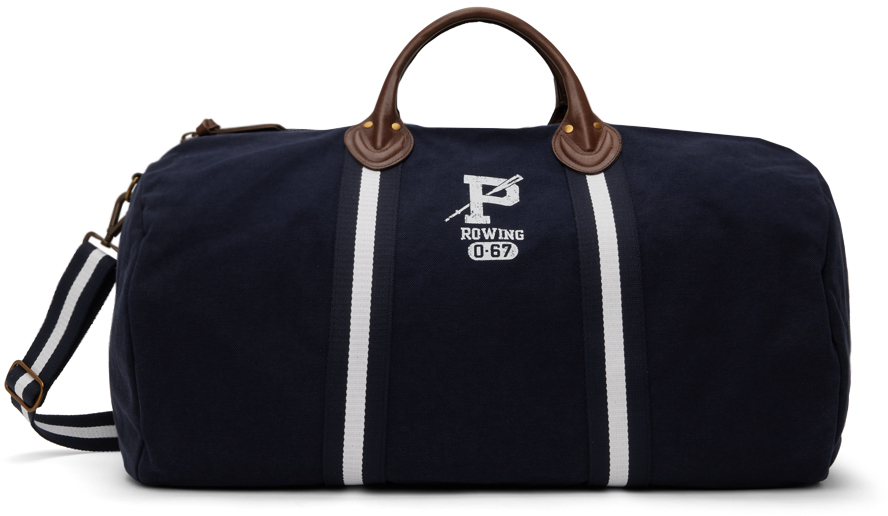 Polo Ralph Lauren Navy Leather Trim Canvas Duffle Bag In Blue
