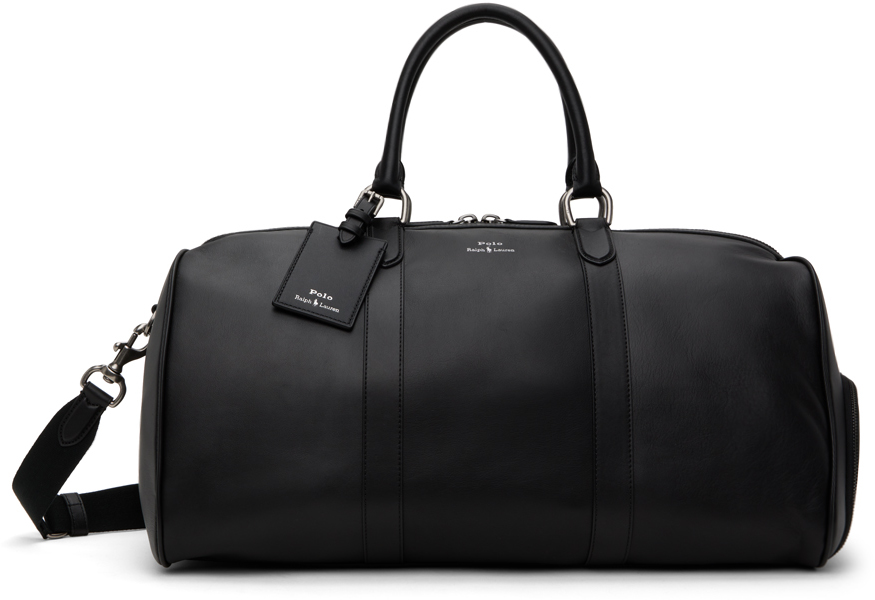 Black Smooth Leather Duffle Bag
