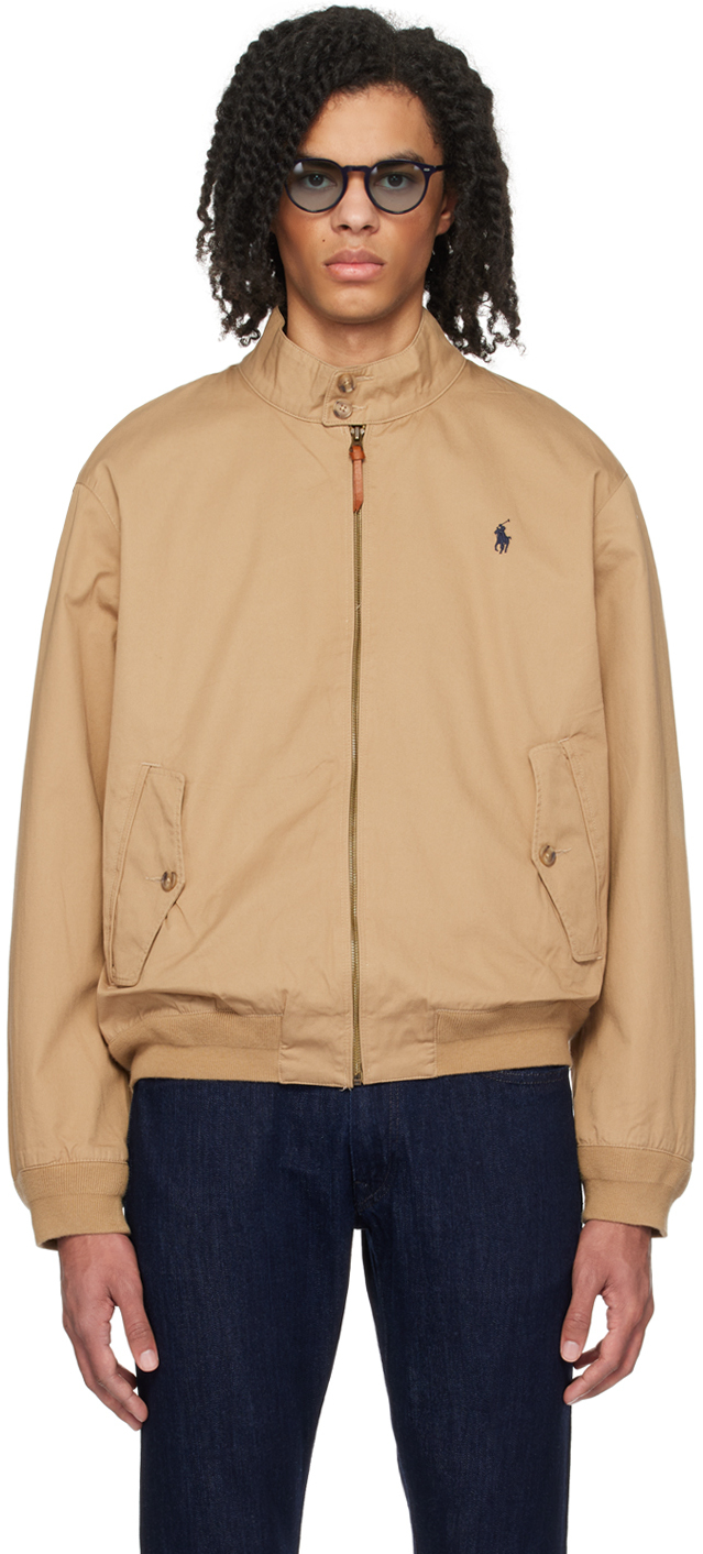 Polo Ralph Lauren Brown Embroidered Bomber Jacket In Luxury Tan
