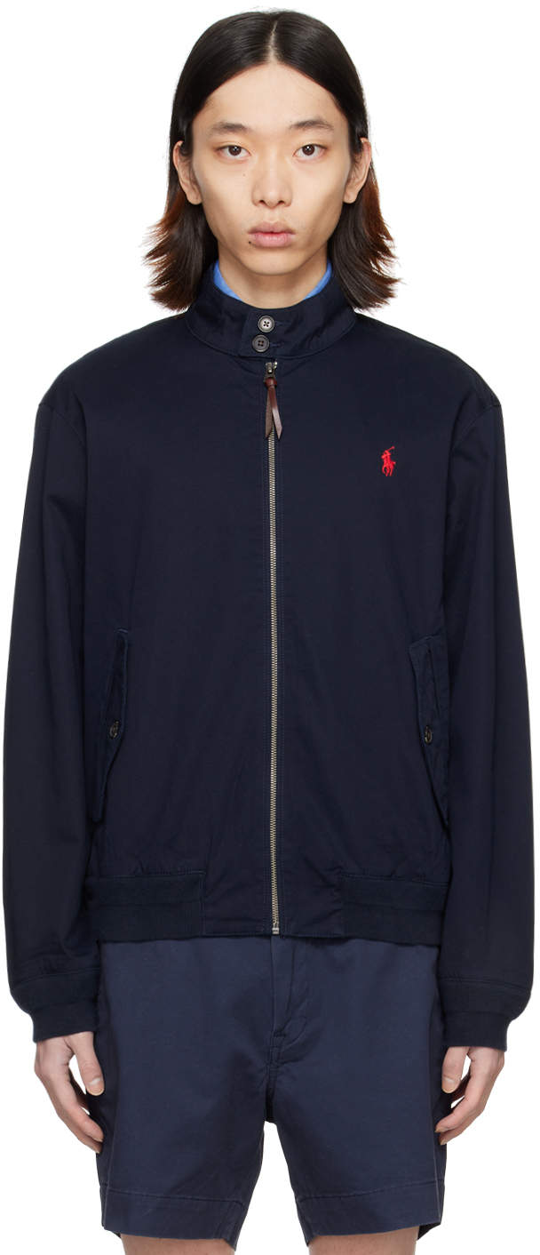 Polo Ralph Lauren Navy Stand Collar Bomber Jacket In Collection Navy
