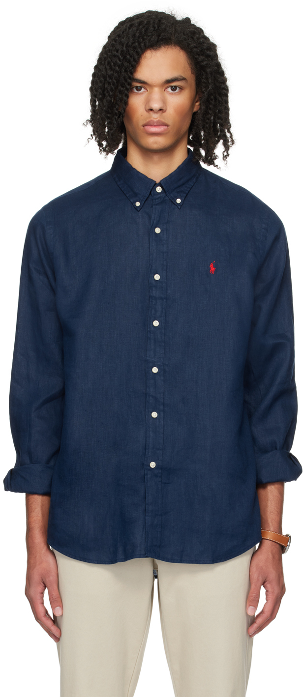 Chemise bleu marine ralph lauren hot sale