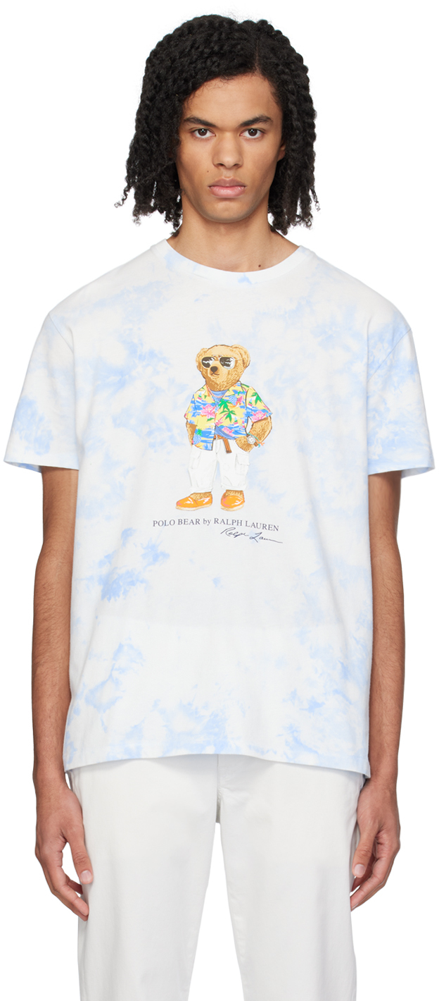 Polo Ralph Lauren White & Blue Beach Club Bear T-shirt In Riviera Bl Beach