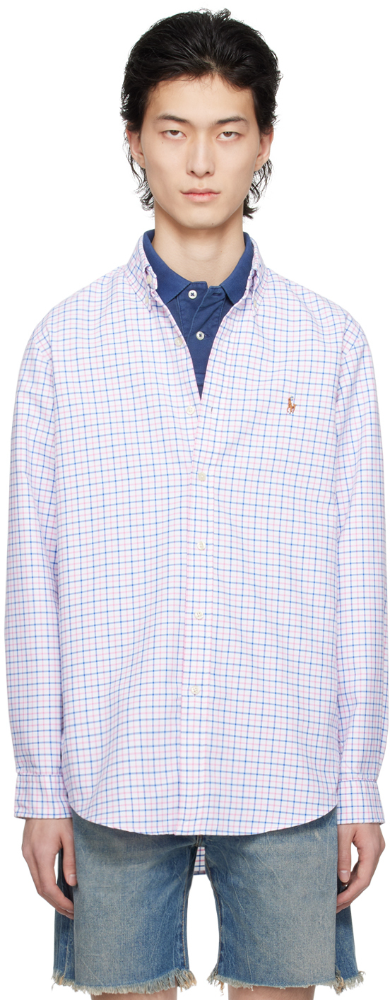 Polo Ralph Lauren Pink & Blue Classic Fit Performance Shirt In 6366b White/new Rose