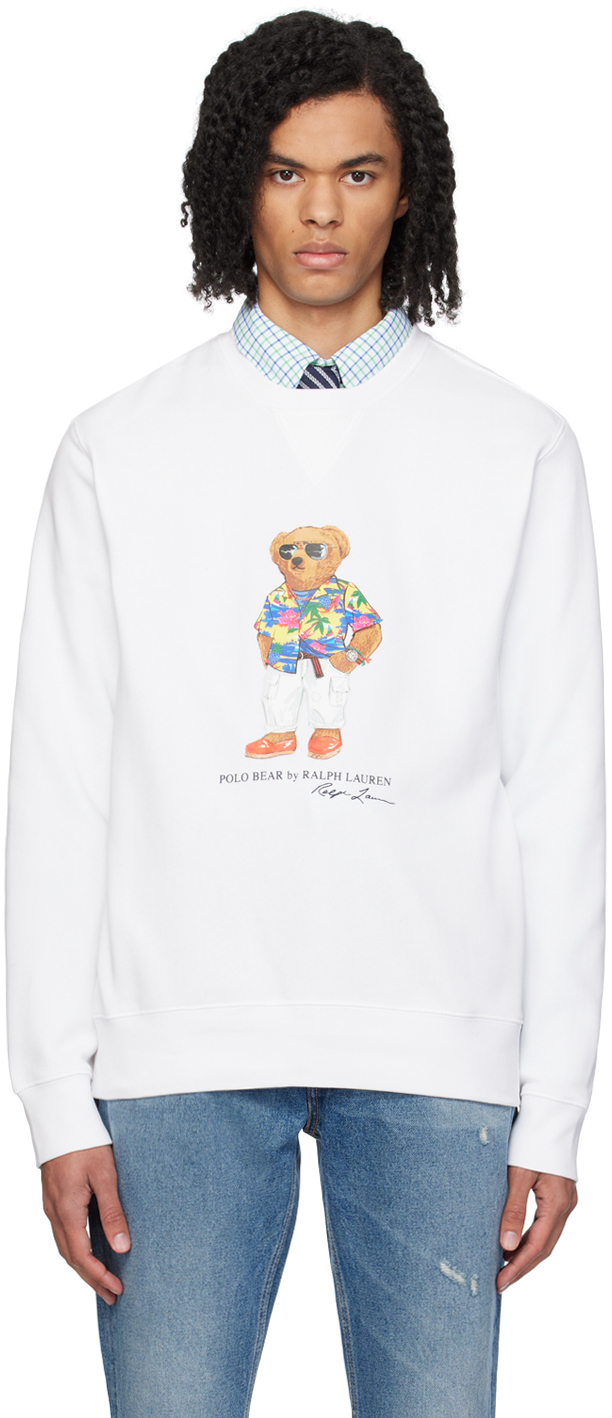 Shop Polo Ralph Lauren White Beach Club Bear Sweatshirt In Sp24 White Bc Bear