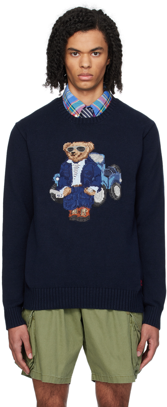 Polo Ralph Lauren: Navy Polo Bear Sweater | SSENSE