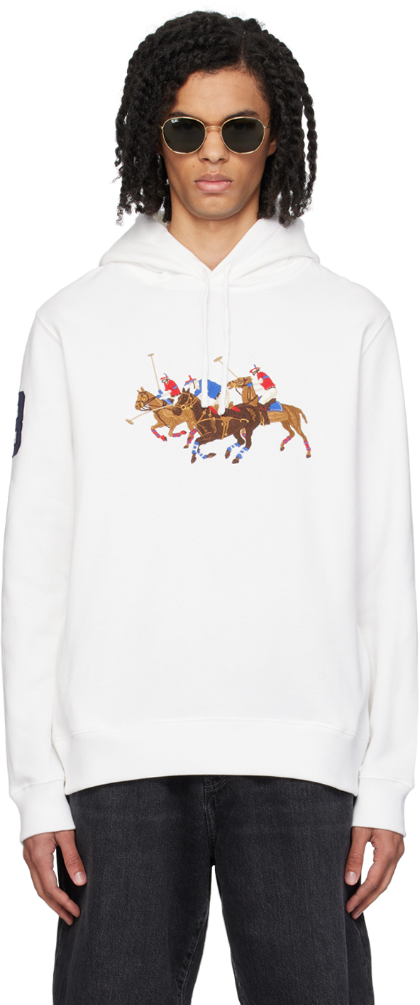 Shop Polo Ralph Lauren White Triple-pony Hoodie