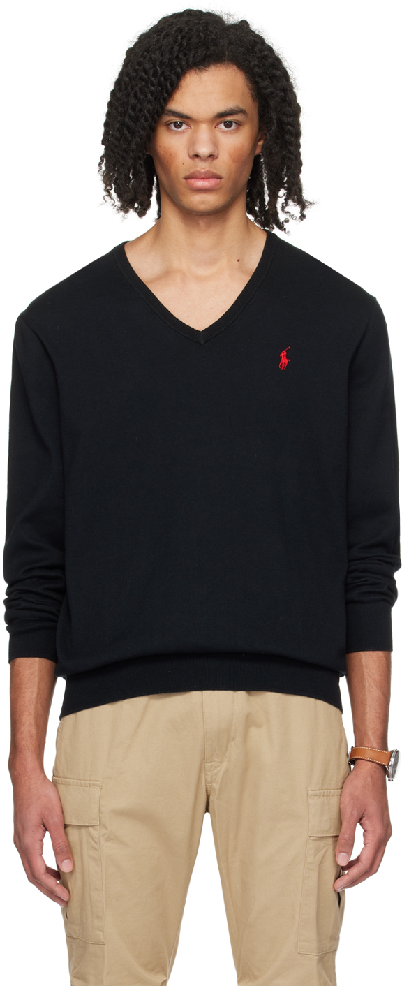 Shop Polo Ralph Lauren Black V-neck Sweater In Polo Black