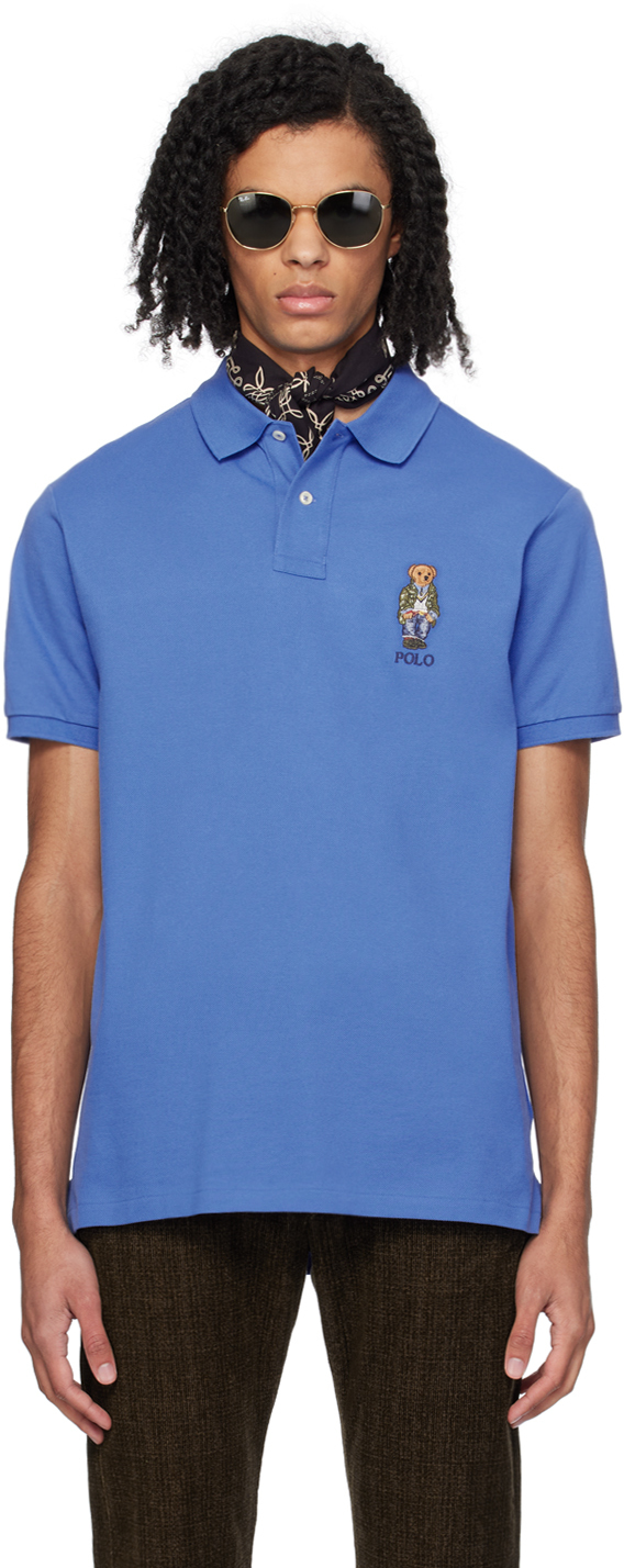Polo Ralph Lauren Polo Bear-embroidered Cotton Polo Shirt In Blue