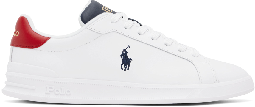Shop Polo Ralph Lauren White Heritage Court Ii Leather Sneakers In White/red/blue