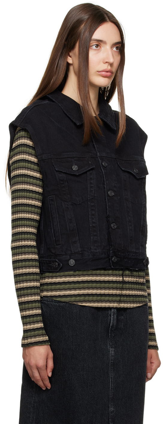 Shop Agolde Black Charli Denim Vest In Jagged