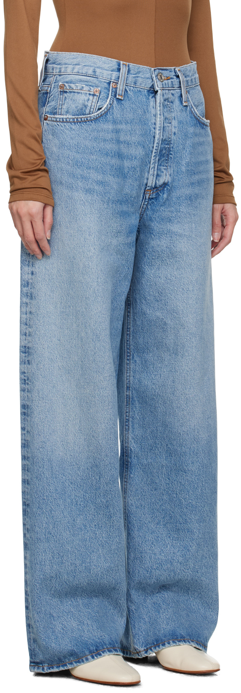 Shop Agolde Blue Low Slung Baggy Jeans In Libertine (med Ind)