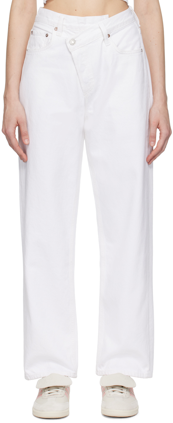 Shop Agolde White Criss Cross Upsized Jeans In Milkshake (white)