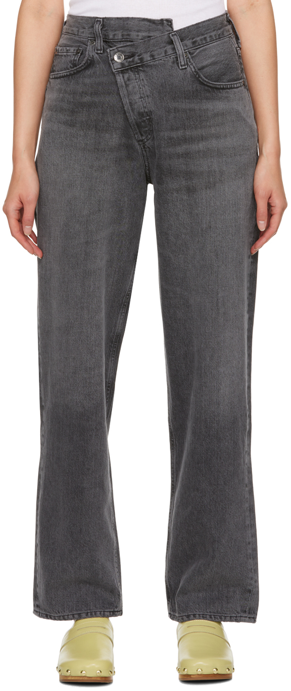 Shop Agolde Gray Criss Cross Jeans In Synchronize (acid)