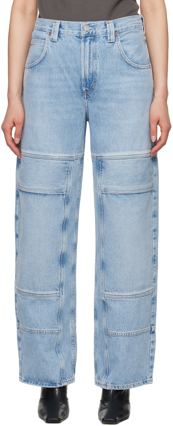 Shop Agolde Blue Tanis Utility Jeans In Conflict (pale Ind)