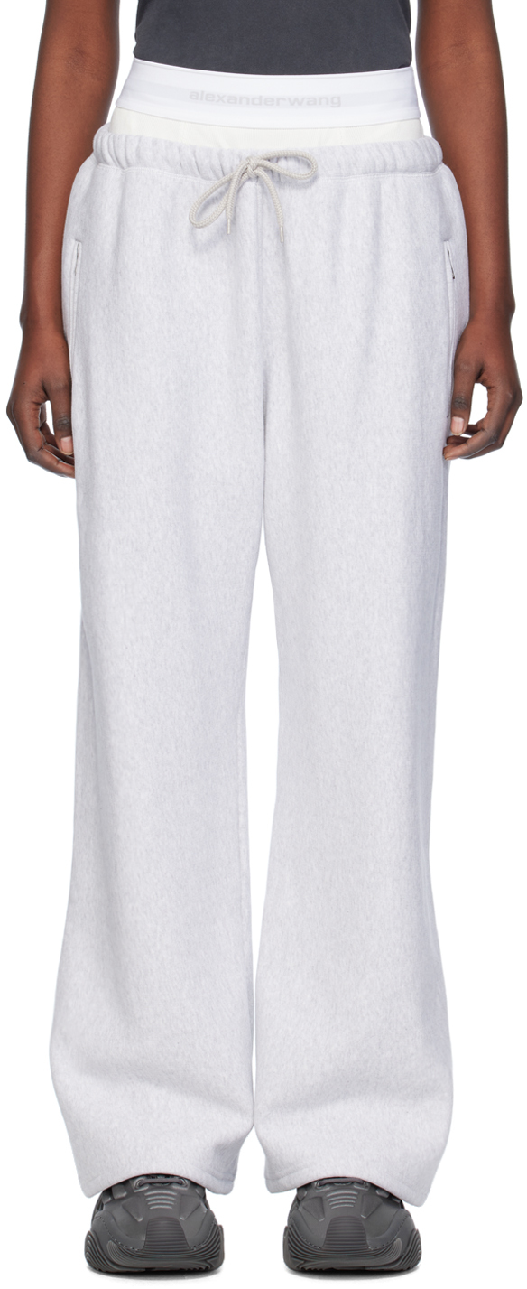 Shop Alexander Wang T Gray Wide-leg Sweatpants In 050 Light Grey