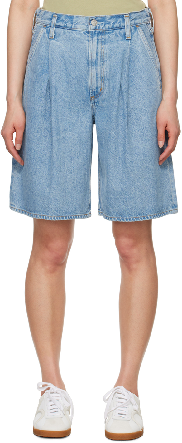 Shop Agolde Blue Ellis Denim Shorts In Baffle