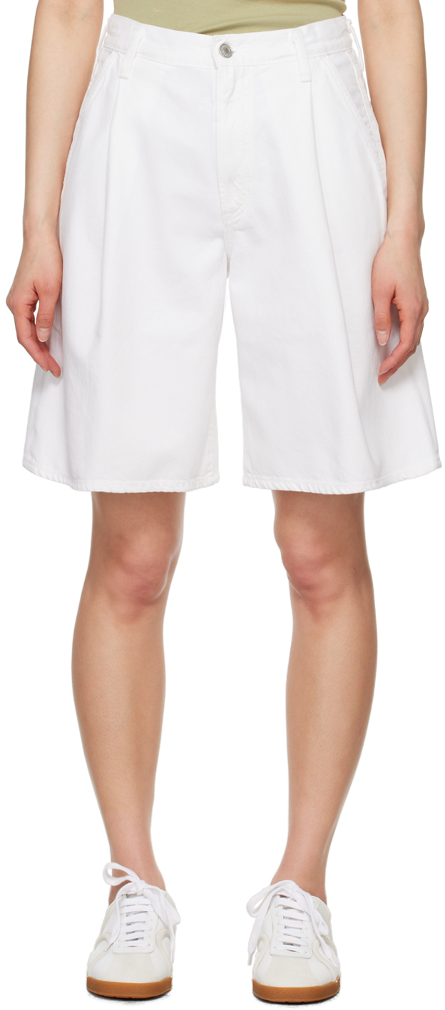Shop Agolde White Ellis Denim Shorts In Milkshake (white)