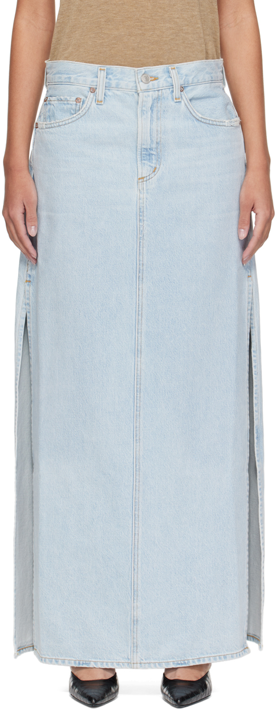 Shop Agolde Blue Astrid Slice Denim Maxi Skirt In Fragment