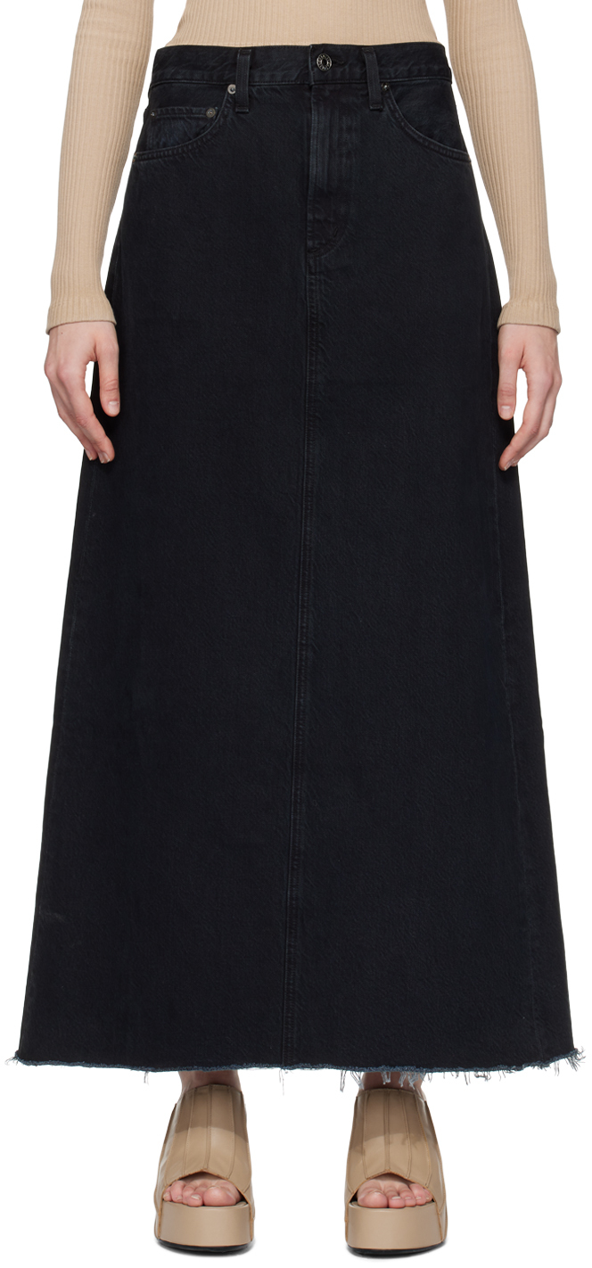 AGOLDE Black Hilla Denim Maxi Skirt