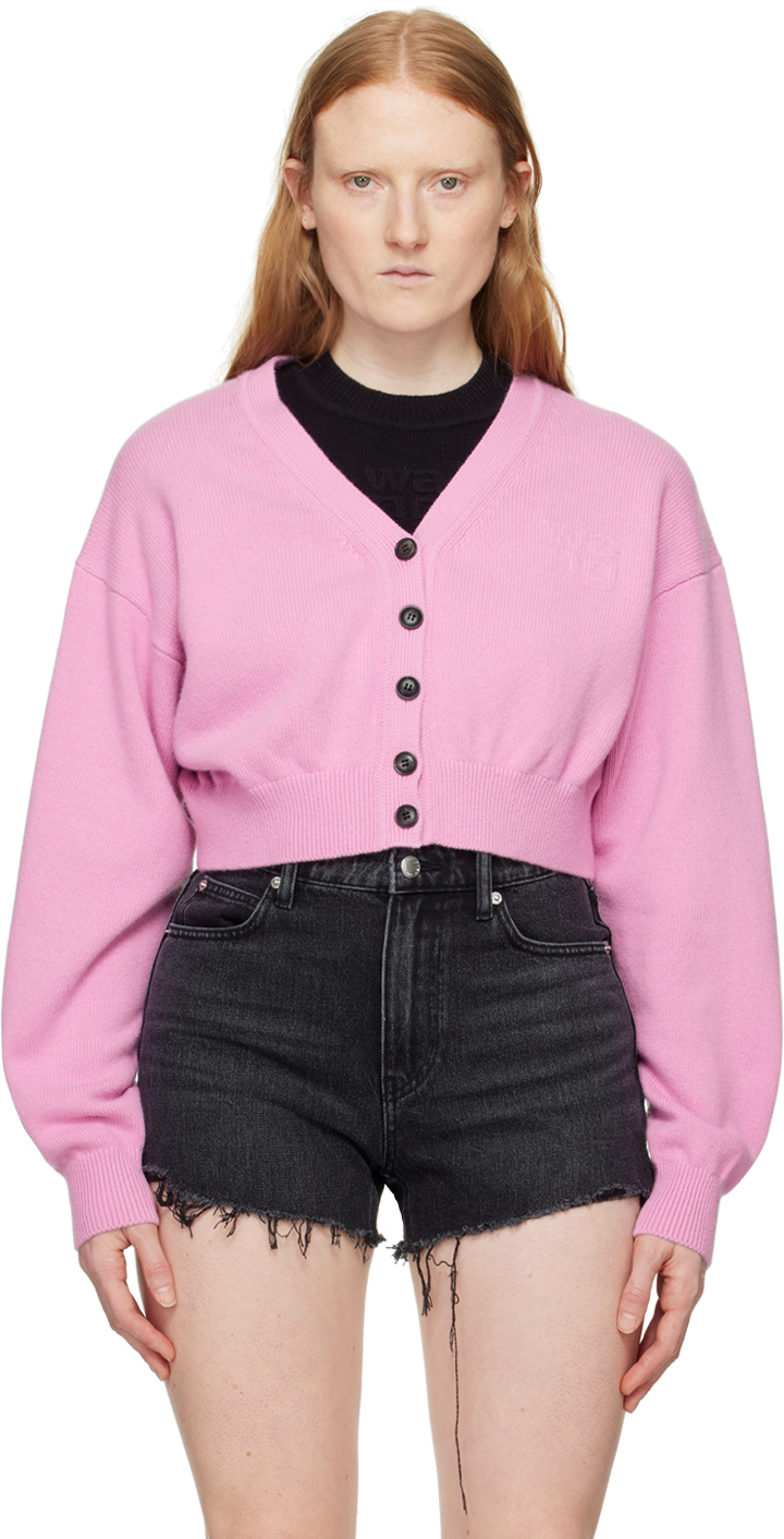 Shop Alexander Wang T Pink Cropped Cardigan In 680 Light Pink
