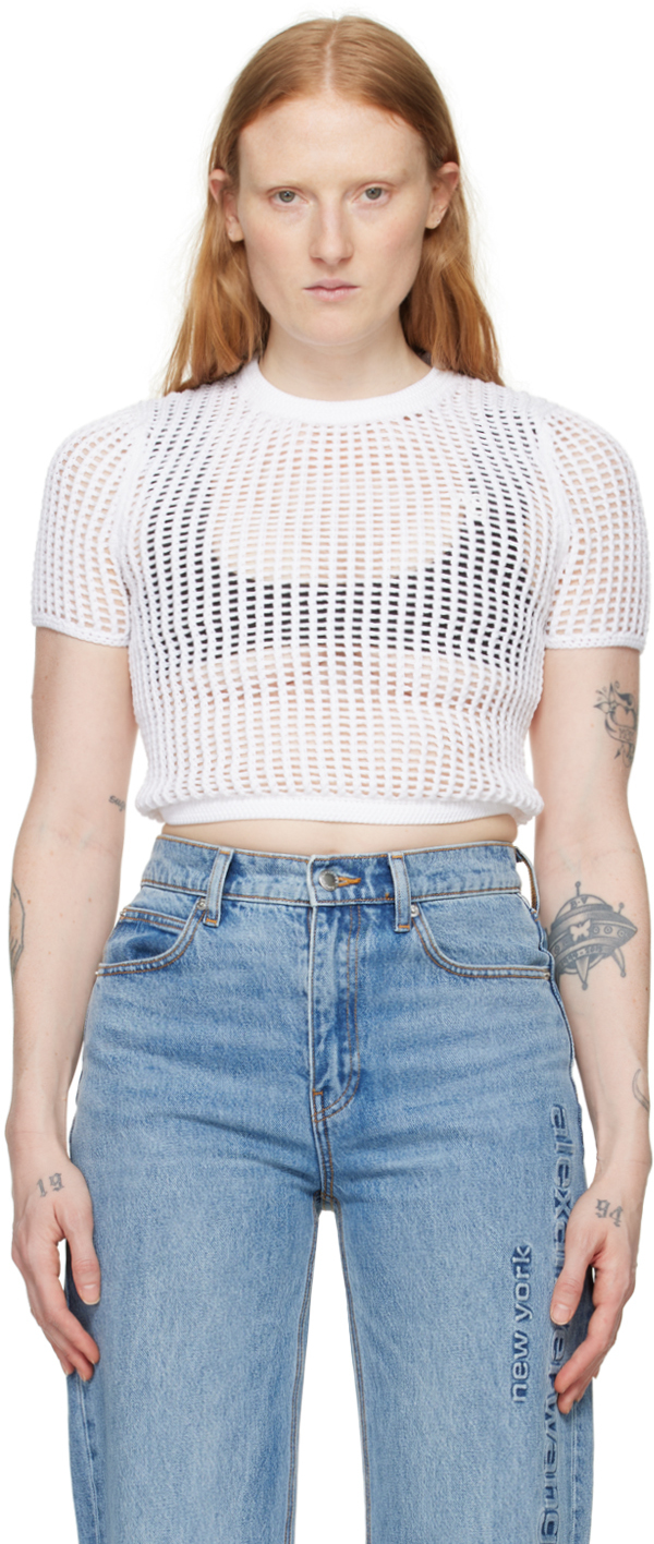 Alexander Wang T White Cropped T-shirt In 100 White