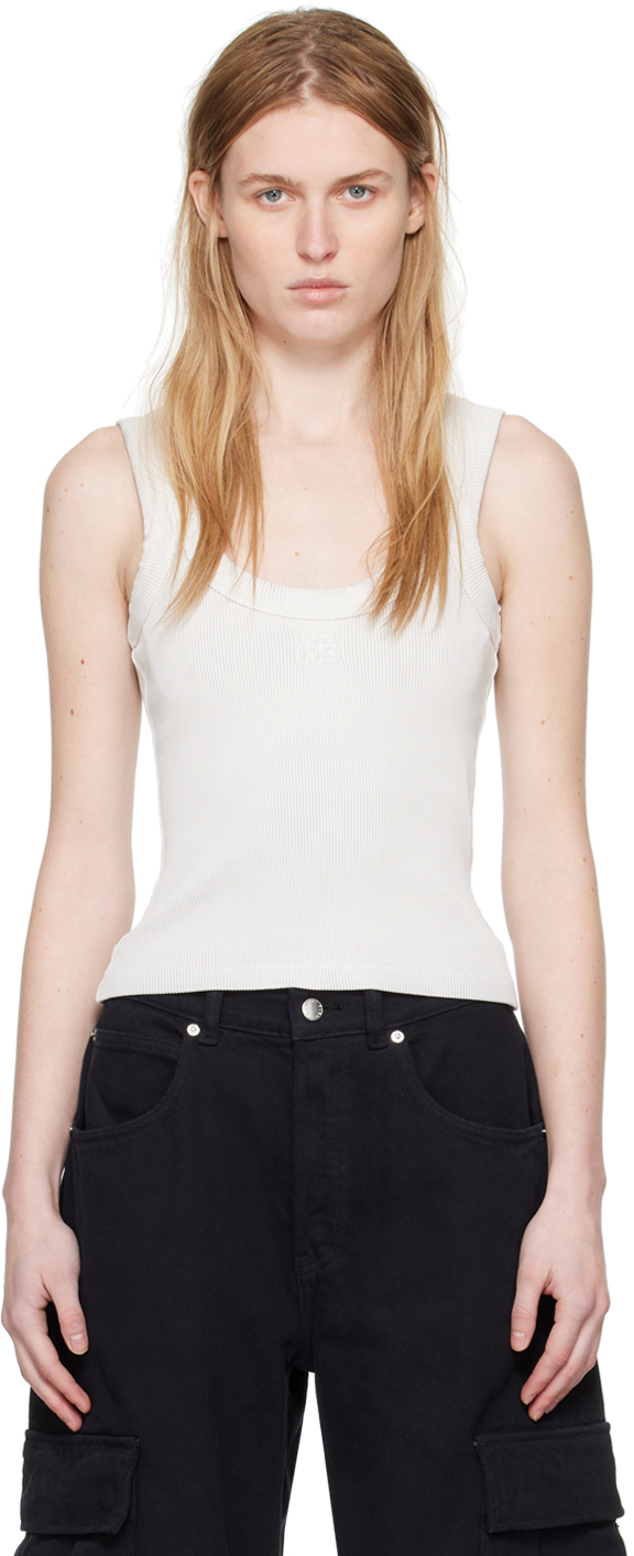 Shop Alexander Wang T Gray Embossed Tank Top In 132a Washed Smoke Wh