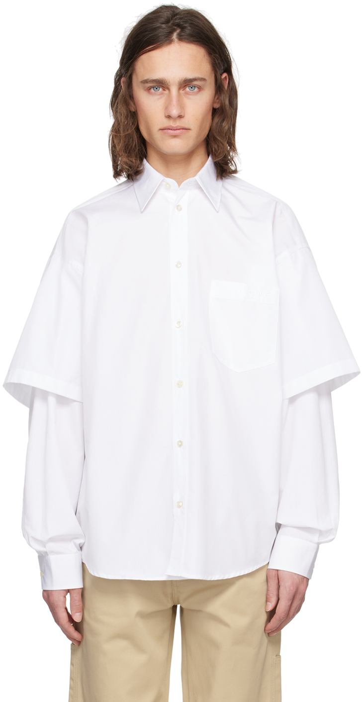 Le Pere White Double Sleeve Shirt In Office White