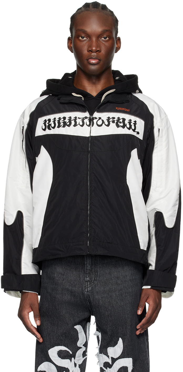 Shop Kusikohc Black & Off-white Rider Jacket In Black/cannoli Cream