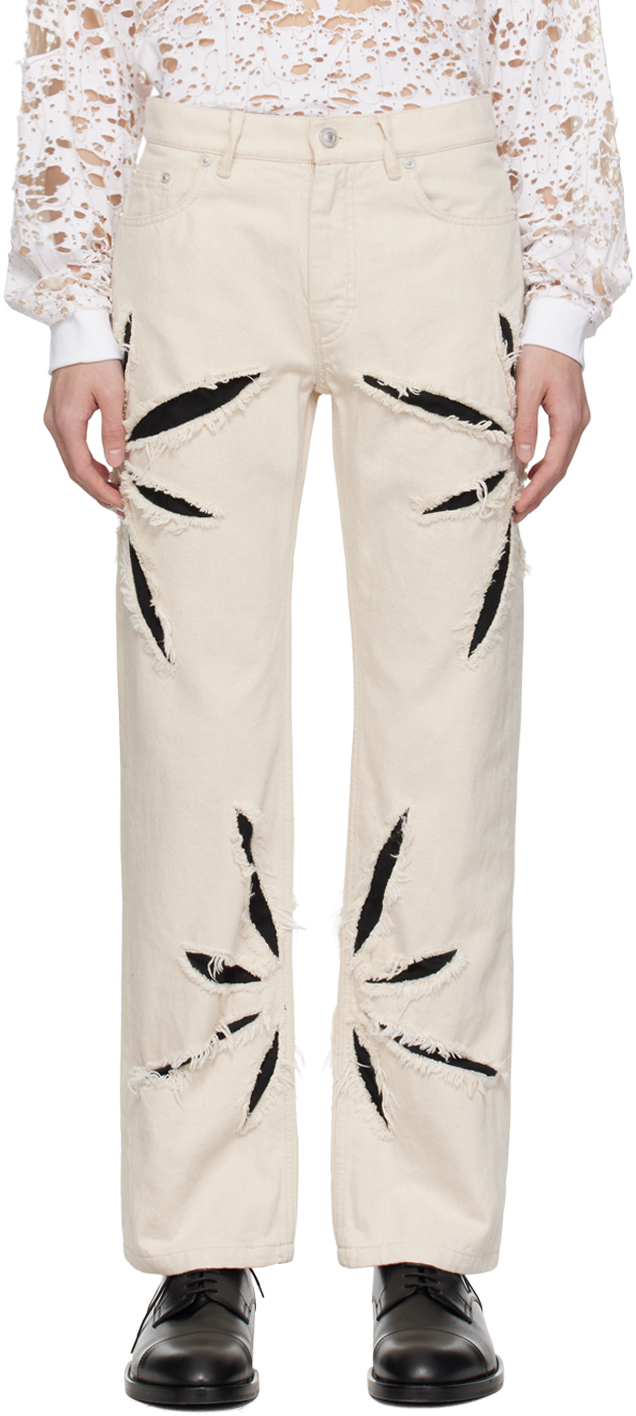 Shop Kusikohc Off-white Origami Cut-out Jeans In Cannoli Cream/black