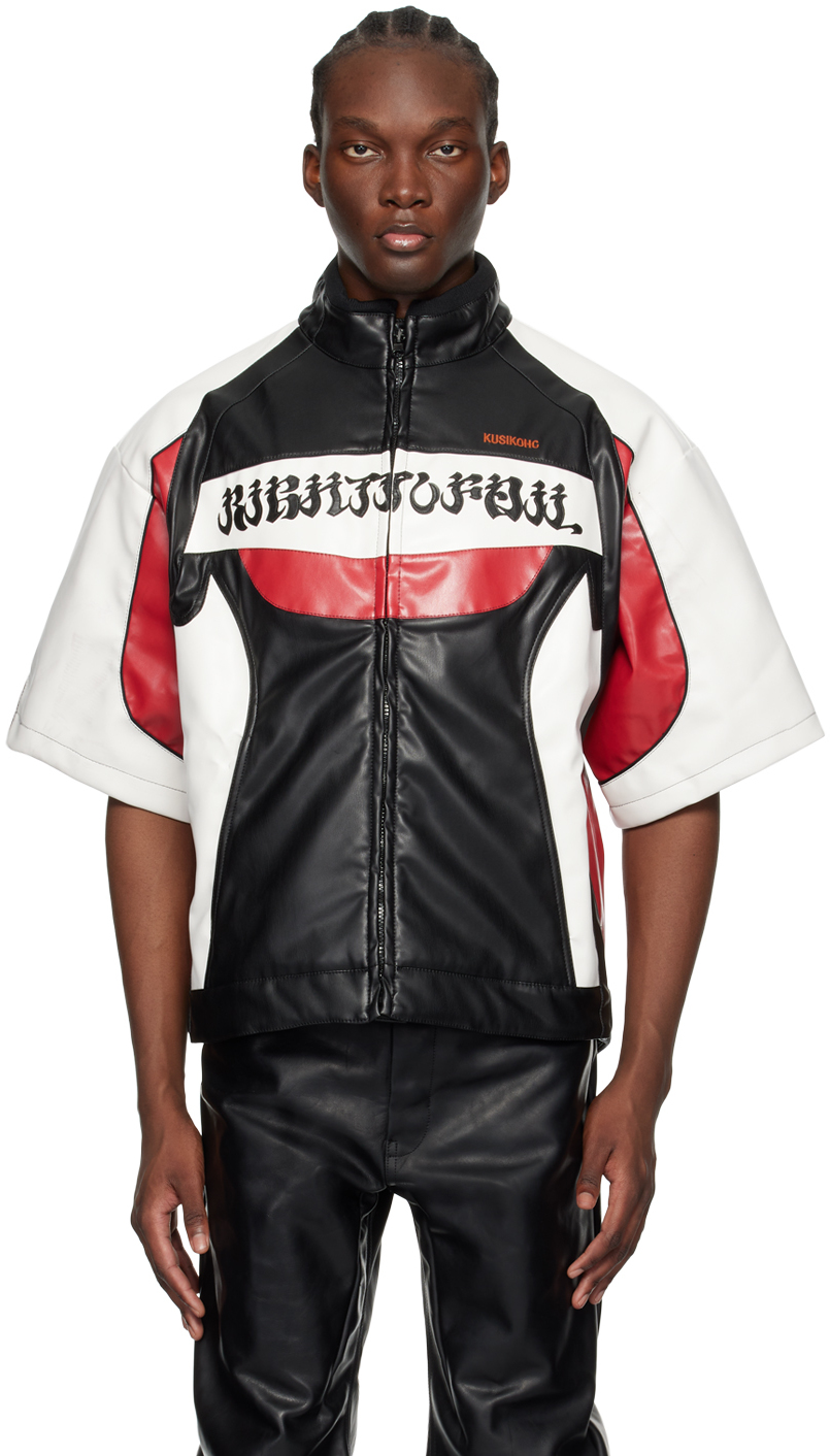 Shop Kusikohc Black & Red Rider Faux-leather Jacket In Black/rooibos Tea