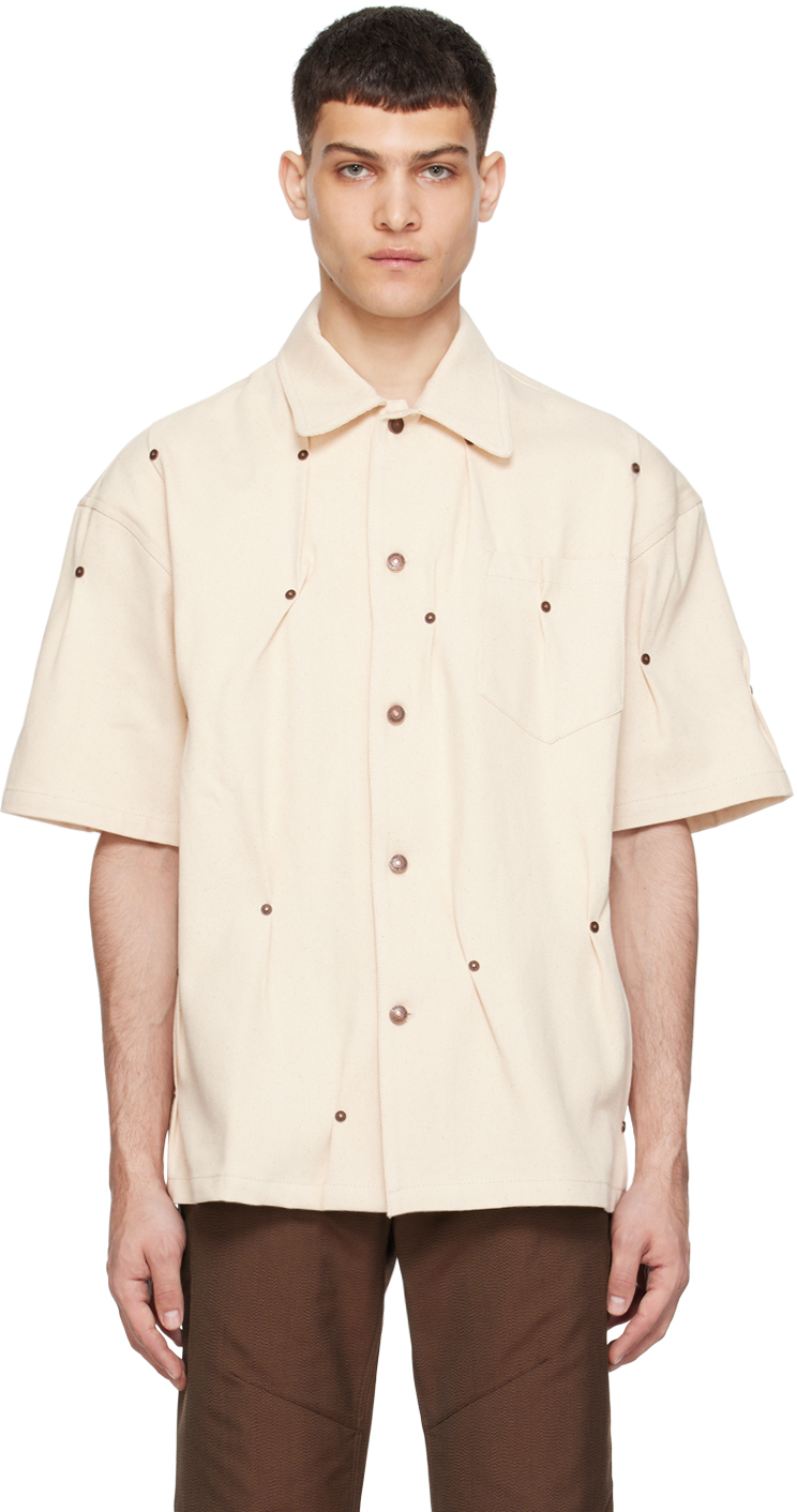 Shop Kusikohc Off-white Rivet Denim Shirt In Cannoli Cream