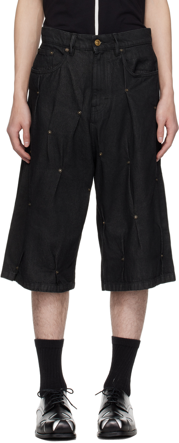 Black Multi Rivet Denim Shorts