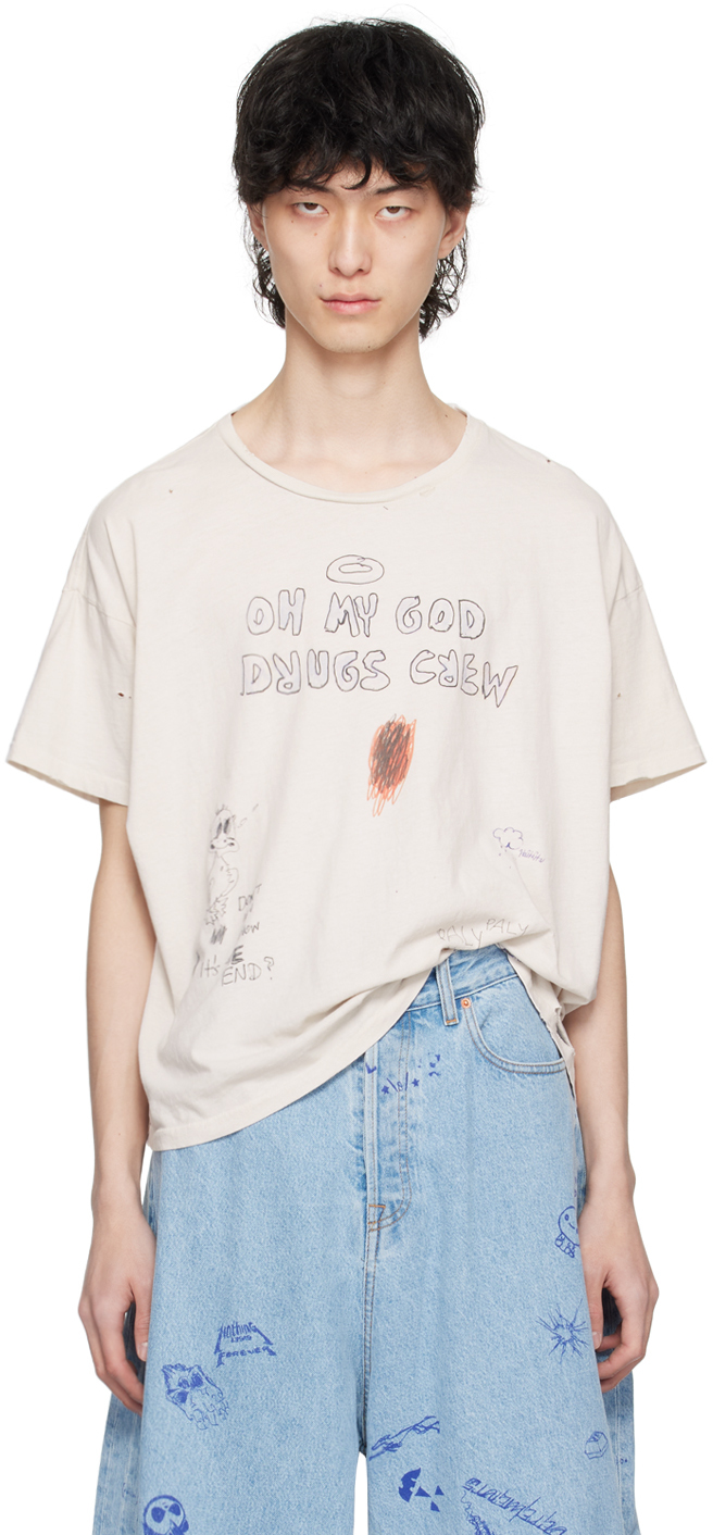 Shop Paly Off-white 'drugs Crew' T-shirt In Ivory