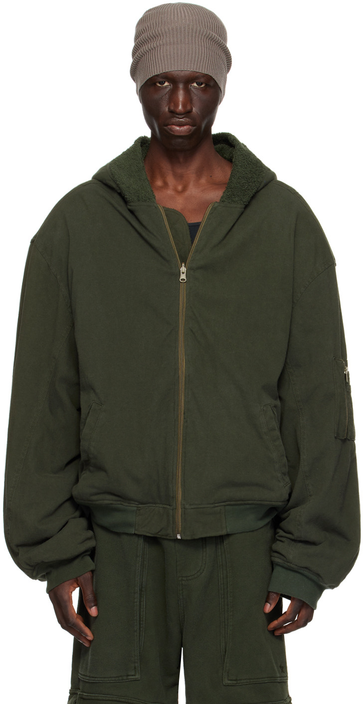 Shop Greg Ross Khaki Reversible Bomber Jacket In Army Green