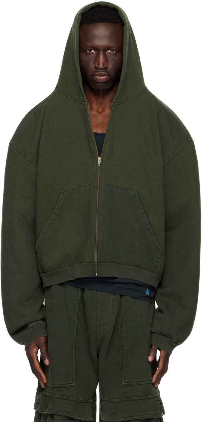 Greg Ross Khaki Shoulder Pad Hoodie In Army Green