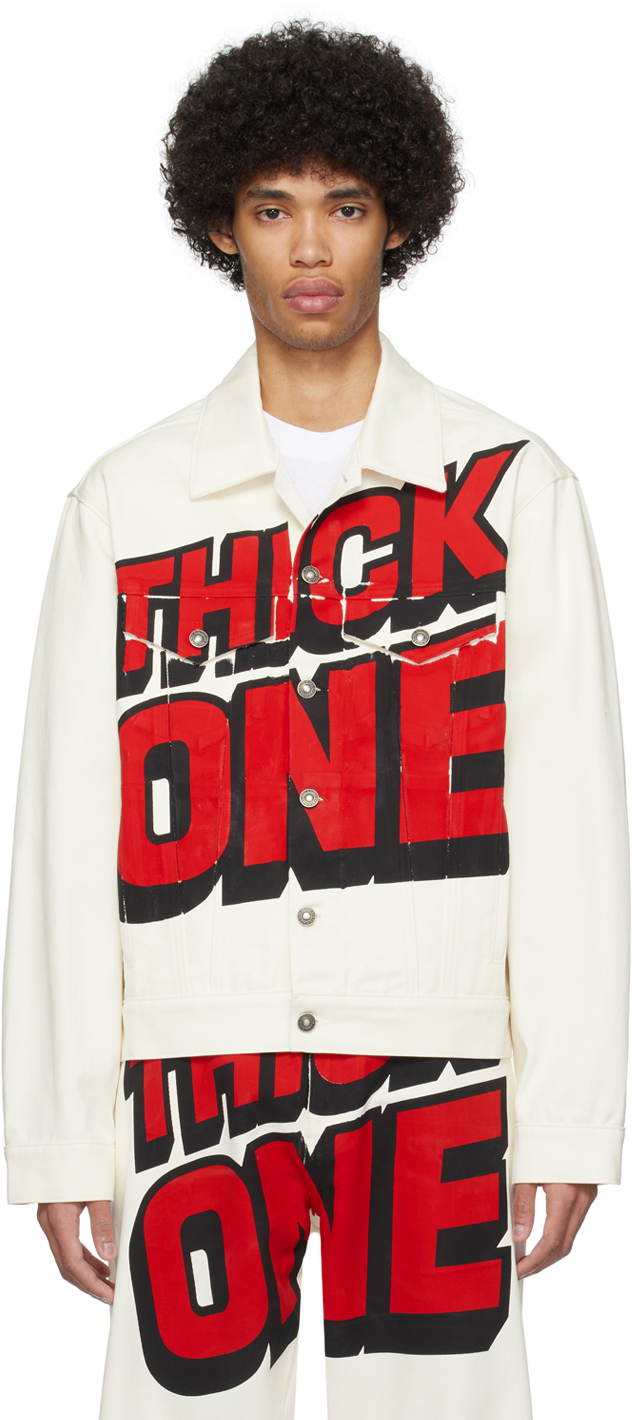 Shop Sky High Farm Workwear Off-white 'thick One' Denim Jacket