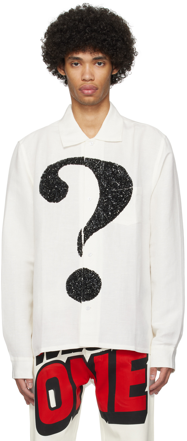 Shop Sky High Farm Workwear Off-white Question Mark Embroidered Shirt