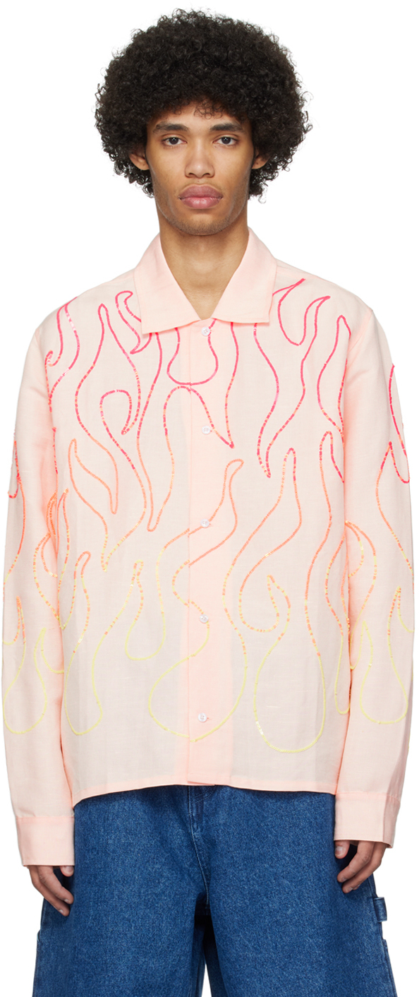 Pink Flame Embroidered Shirt