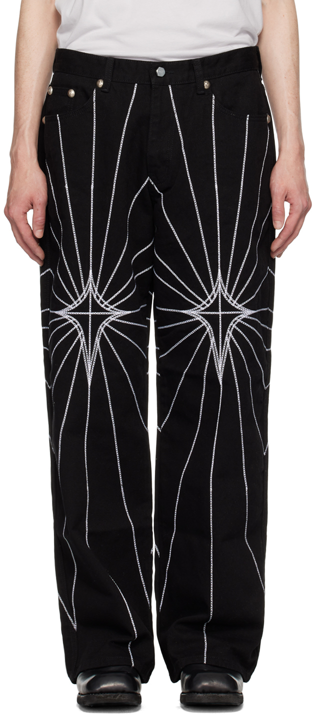 Black Chain Stitch Jeans by Thug Club on Sale