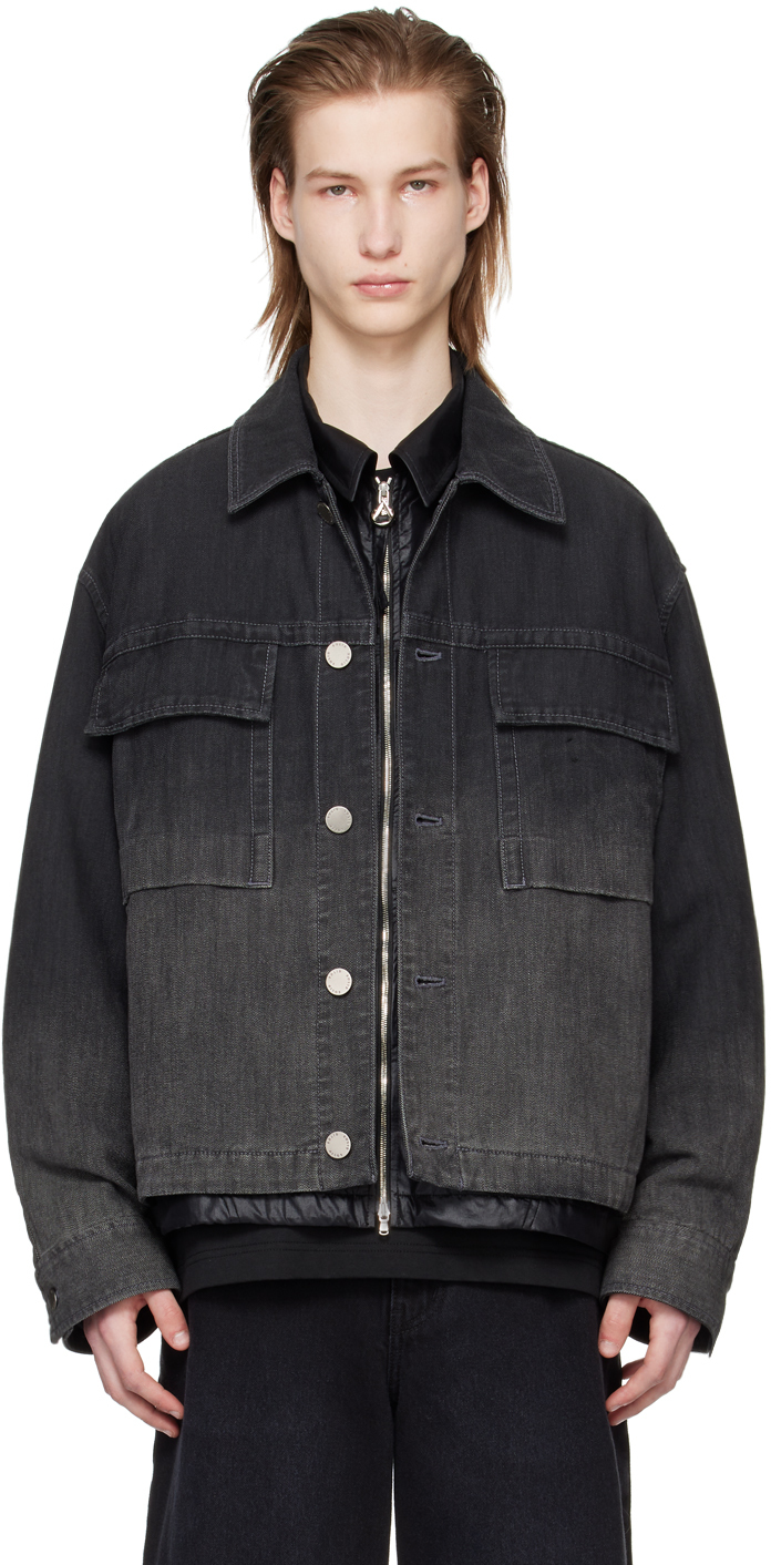 Shop Solid Homme Black Faded Denim Jacket In 326b Black