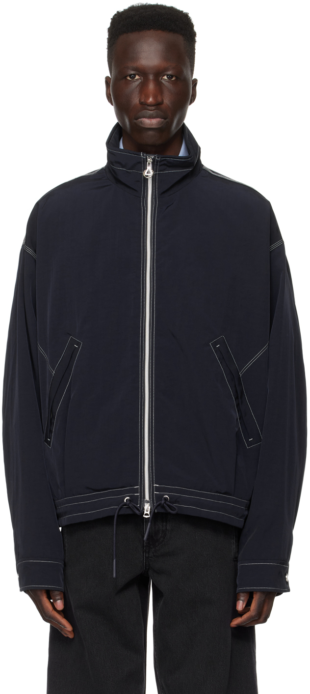Shop Solid Homme Navy Stitching Bomber Jacket In 318n Navy