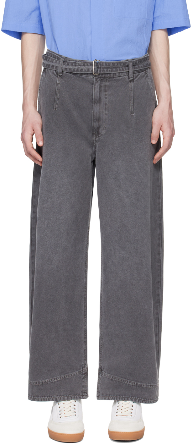 Gray Cinch Belt Jeans