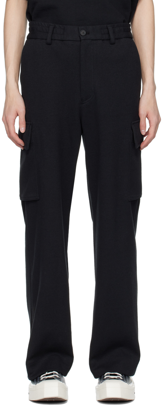 Solid Homme Black Terry Cargo Trousers In 331b Black