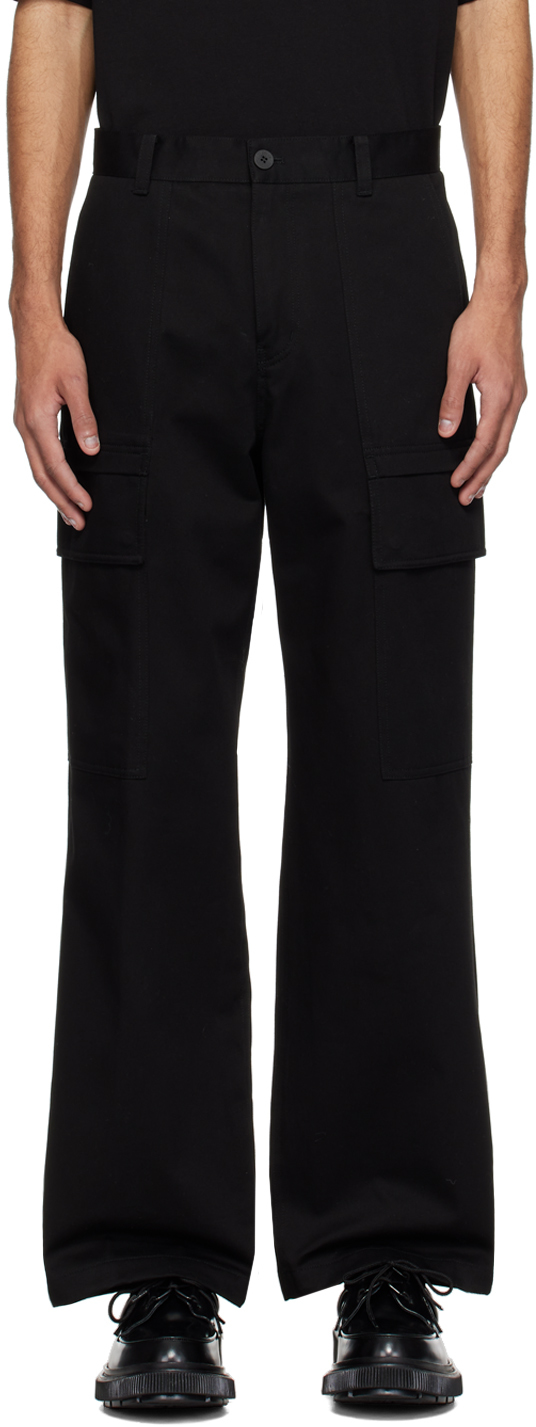Solid Homme Black Wide-leg Cargo Trousers In 811b Black