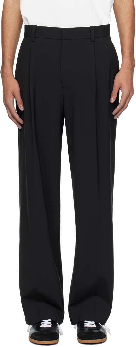 Solid Homme Black One Tuck Trousers In 803b Black