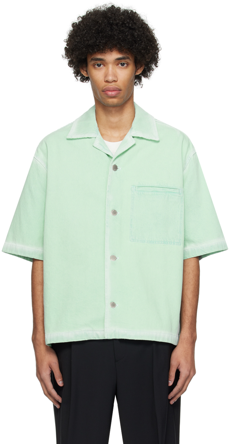 Solid Homme Green Button Denim Shirt In 533m Mint