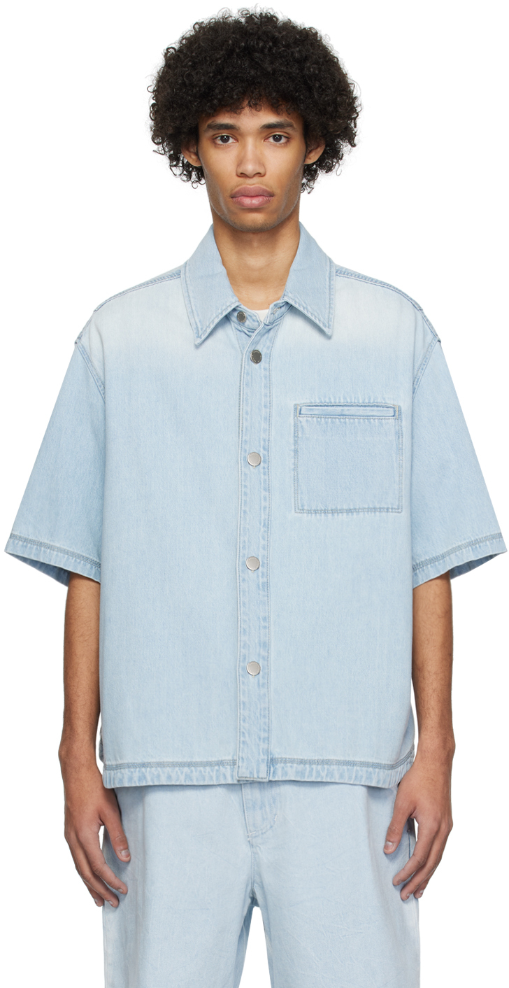Solid Homme Blue Hardware Denim Shirt In 524l Blue
