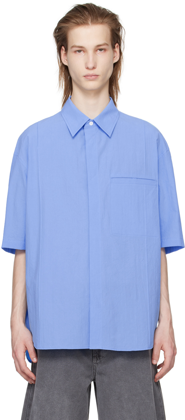 Shop Solid Homme Blue Crinkled Shirt In 532l Blue