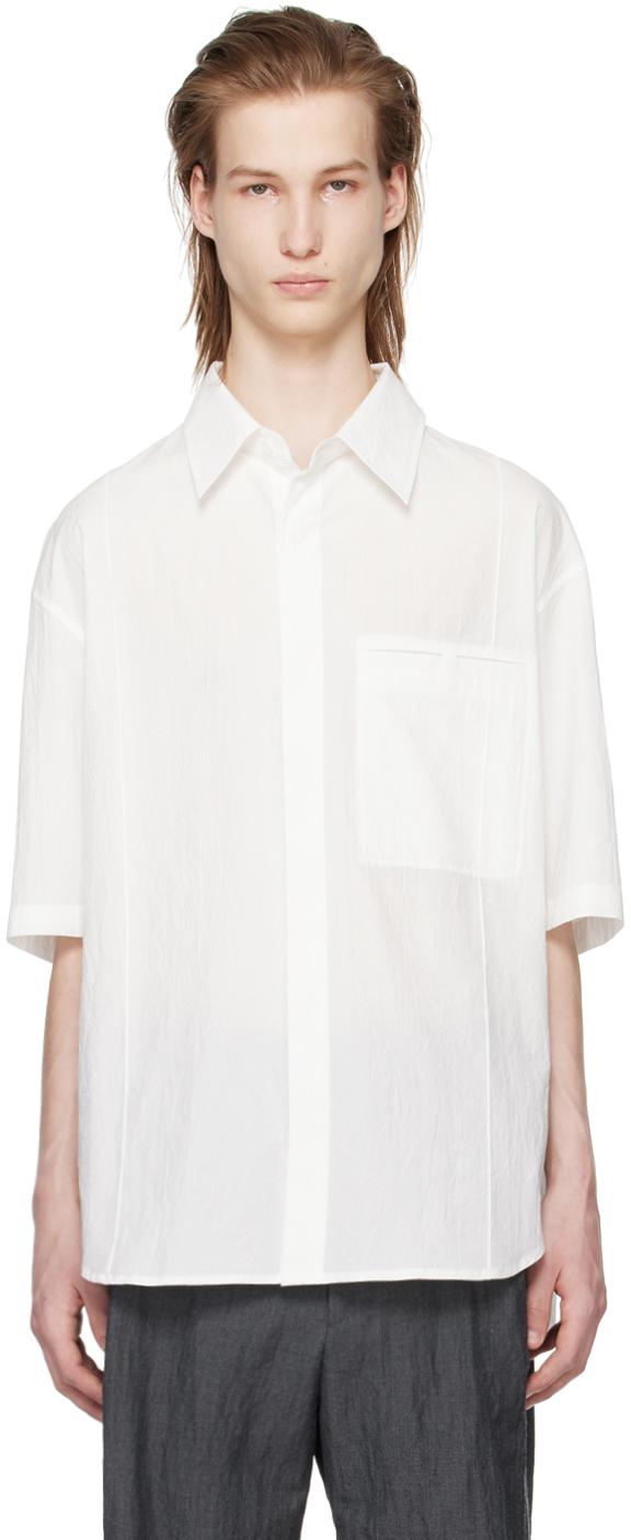 Shop Solid Homme White Crinkled Shirt In 503w White