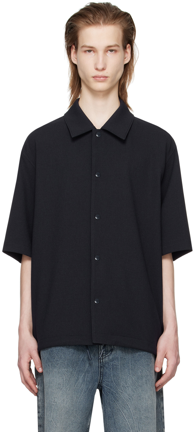 Navy Drawstring Shirt by Solid Homme on Sale